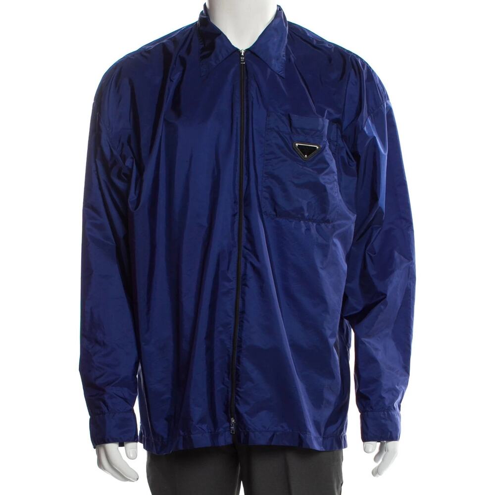 Authentic PRADA Mens shirt Jacket Windbreaker Sz M Enamel Logo Triangle